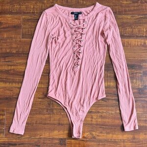 Pink Lacey Open Front Bodysuit